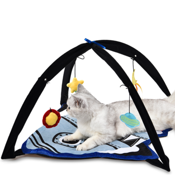 Naomi Black and Blue Cat Activity Mat with Hanging Toys