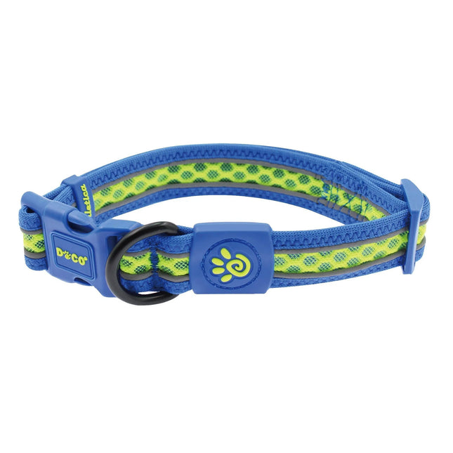DOCO X Large Blue and Green Reflective Mesh Dog Collar 48 to 76 in 3.8 cm