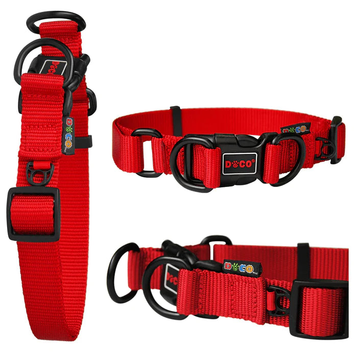 Doco Large red Double D-Ring Nylon Dog Collar 45 to 68 in 2.5cm