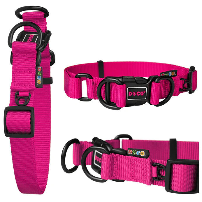 Doco Large pink Double D-Ring Nylon Dog Collar 45 to 68 in 2.5cm