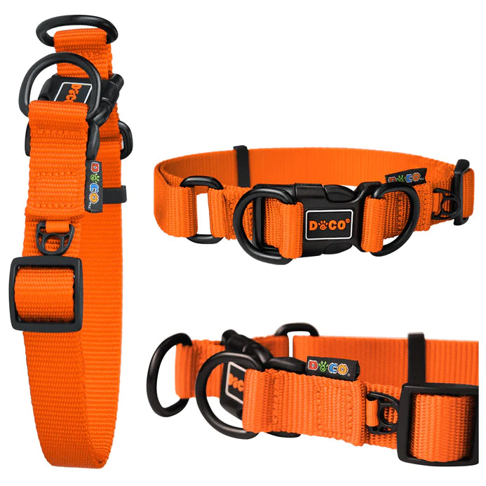 Doco Large Orange Double D-Ring Nylon Dog Collar 45 to 68 in 2.5cm