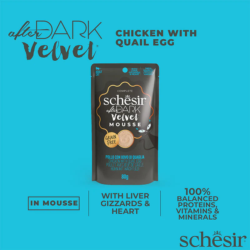 Schesir After Dark Velvet Mousse Wet Food with Chicken and Quail Egg for Adult Cats 80 gr