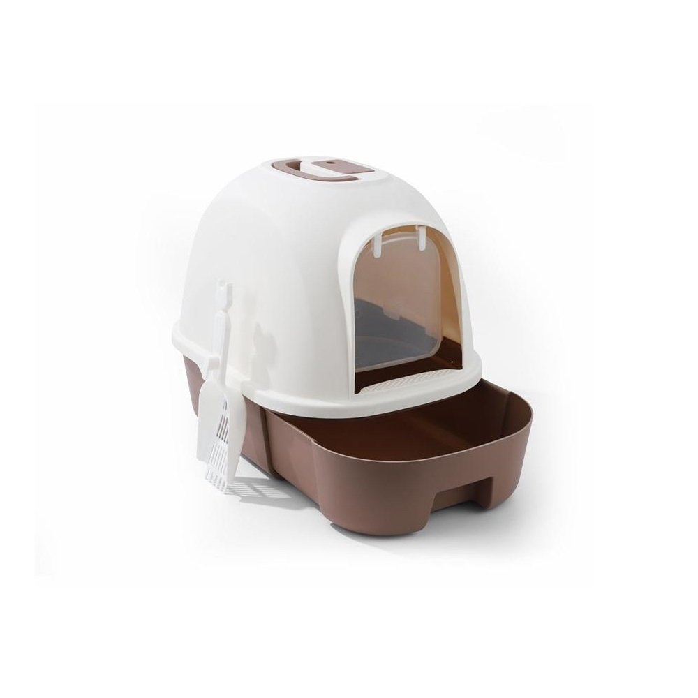 Naomi Brown and White Cat Litter Box with Scoop