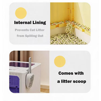 Large Cat Litter Box with Scoop Covered Litter Box with Lid Gray 48x36x36cm