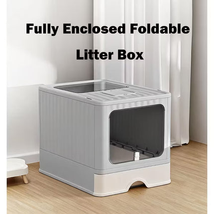 Large Cat Litter Box with Scoop Covered Litter Box with Lid Gray 48x36x36cm