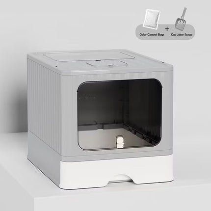 Large Cat Litter Box with Scoop Covered Litter Box with Lid Gray 48x36x36cm