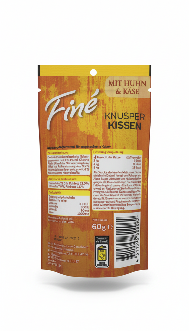 Fine knusper kissen  mit huhn and kase 60g