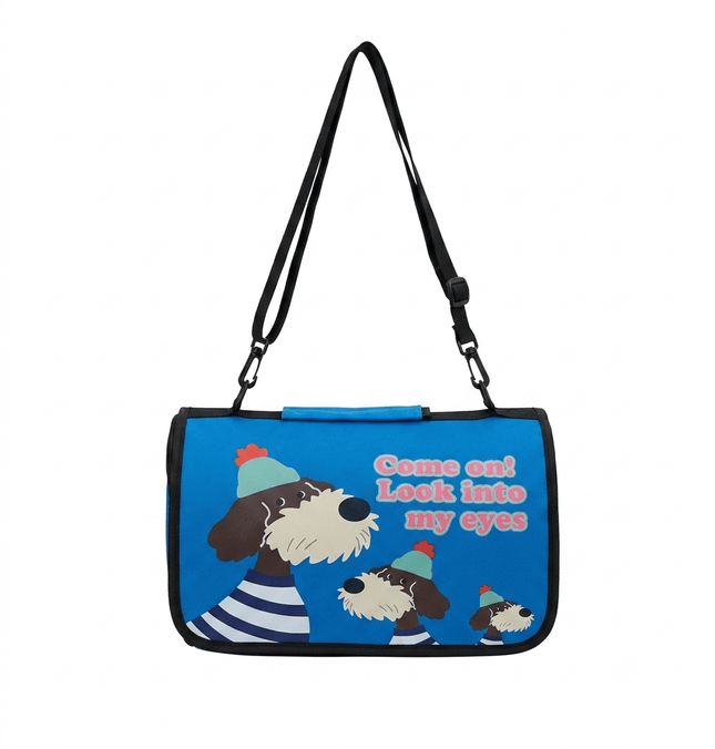 Foldable Soft Sided Cat Travel Carrier Bag Blue Dog Print Size 36 × 20 × 20 cm