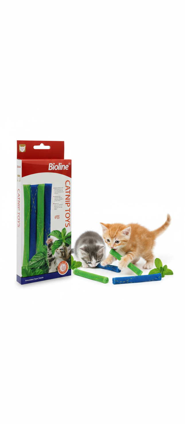 Bioline Blue And Green Catnip Toys 4 per pack