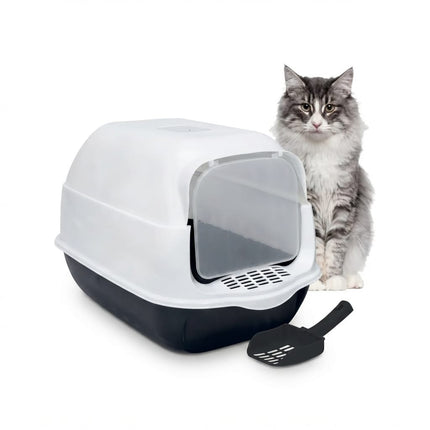 Cat Litter Box with Front Door and Scoop 50.5x34x33cm Enclosed Pet Toilet Black