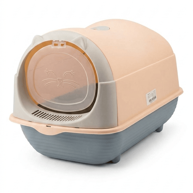 Enclosed Cat Litter Box with High Sides 33×46×35 cm Peach And Greyish Blue