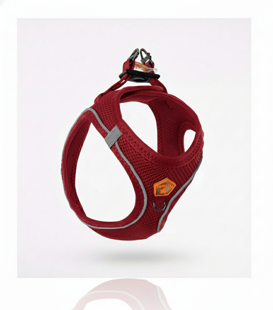 Pawstar Medium Red Air Mesh Dog Harness Neck 32-34cm And Waist 44-48cm