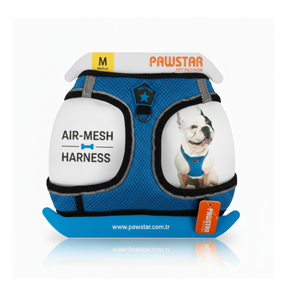 Pawstar Medium  Blue Air Mesh Dog Harness Neck 32-34cm & Waist 44-48cm