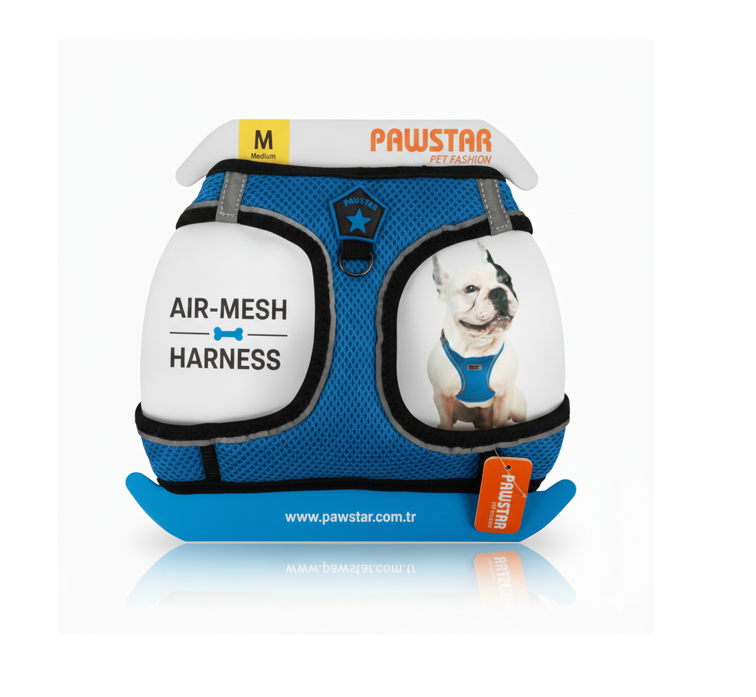 Pawstar Medium  Blue Air Mesh Dog Harness Neck 32-34cm &amp; Waist 44-48cm