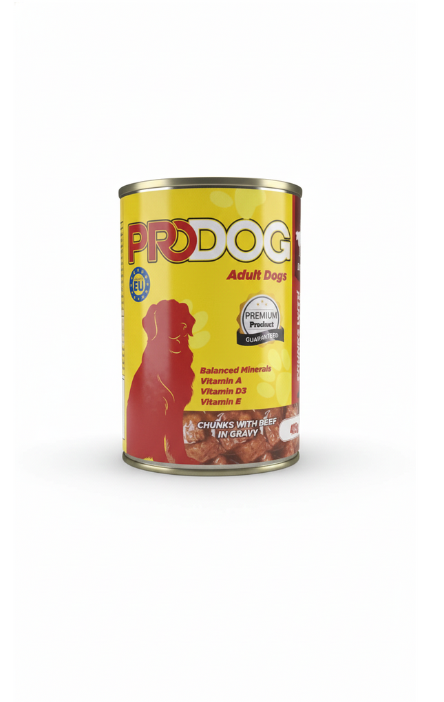 Pro Dog Adult Dog Food Chunks with Beef in Gravy Complete Wet Food 415g