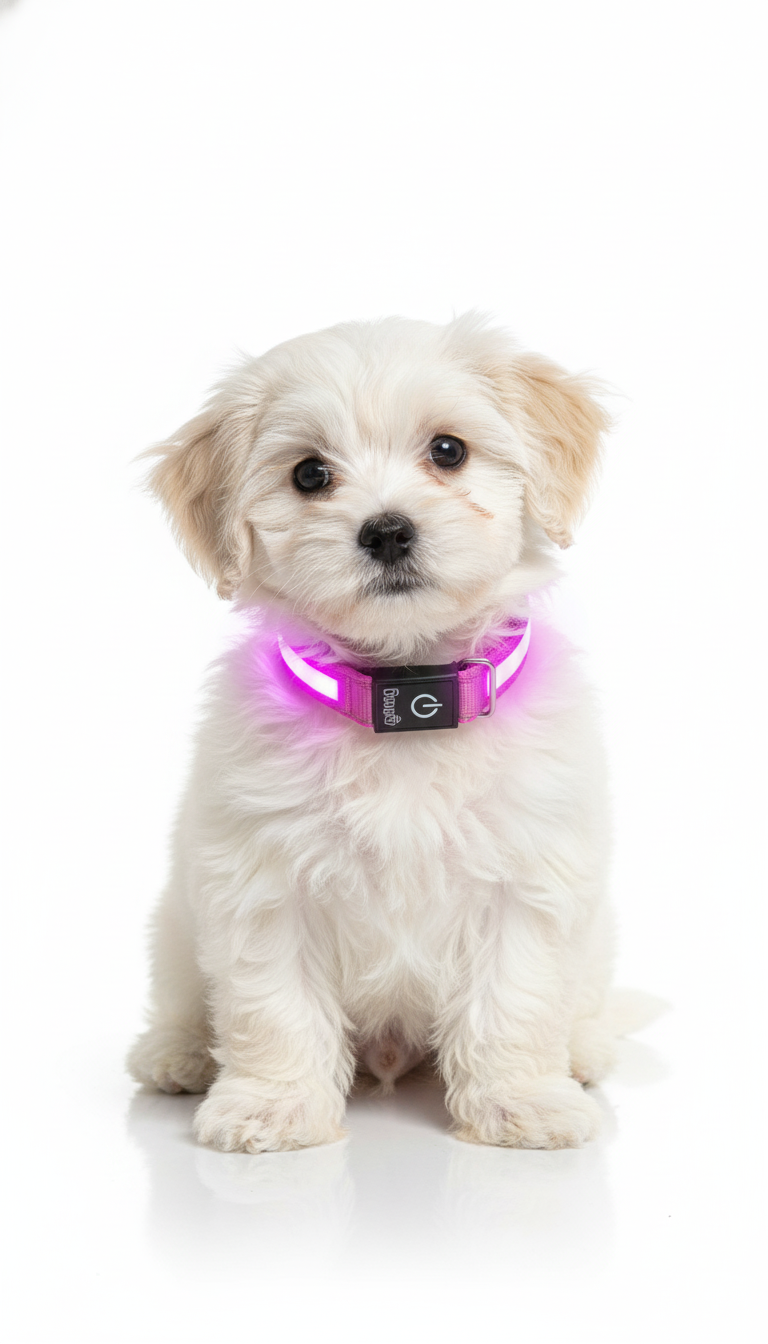 Romeo Dog collar with LED light and reflective strips, flashing mode or continuous light Size L