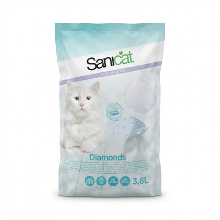 Sanicat Diamonds Silica Gel Cat Litter Long Lasting Odour Control 3.8L