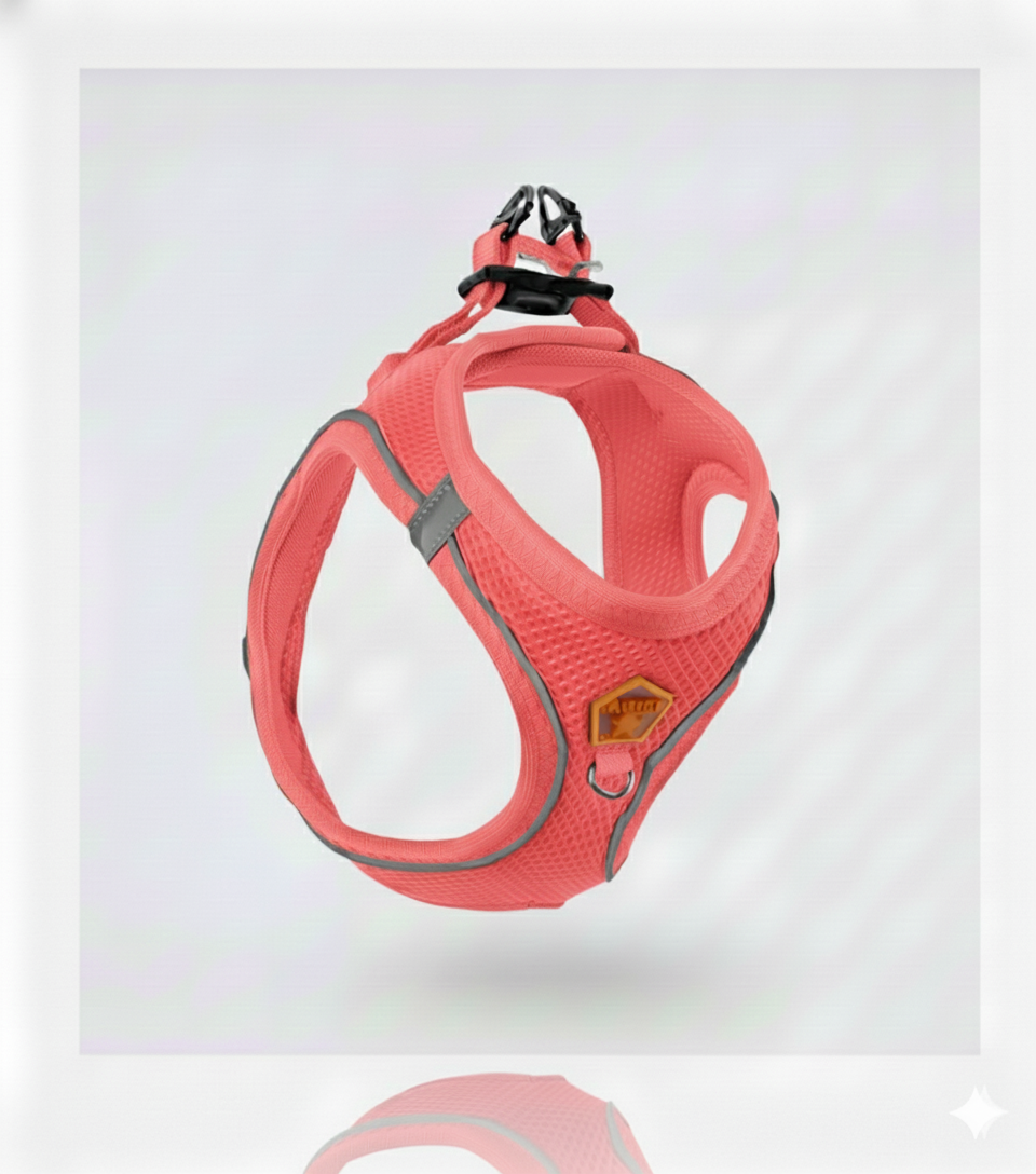 Pawstar Medium Light Red Air Mesh Dog Harness Neck 32-34cm And Waist 44-48cm