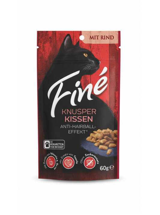 Fine knusper kissen anti hairball effekt mit rind 60g