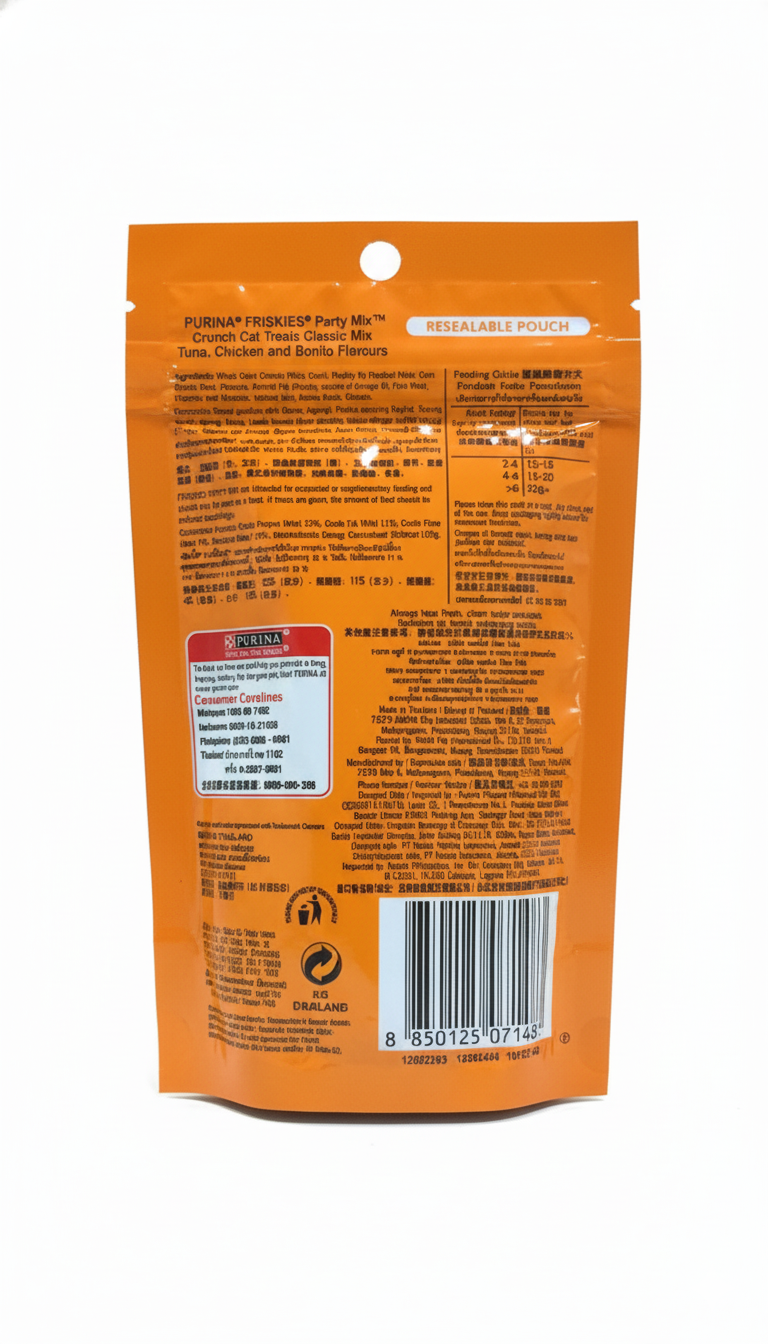 Purina friskies party mix  crunch classic tuna for chicken and bonito flavours 60 g