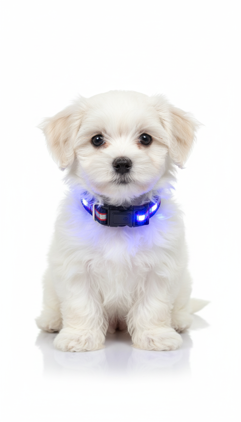 Romeo Dog collar with LED light and reflective strips, flashing mode or continuous light Size XS