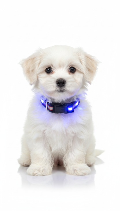 Romeo Dog collar with LED light and reflective strips, flashing mode or continuous light Size XS