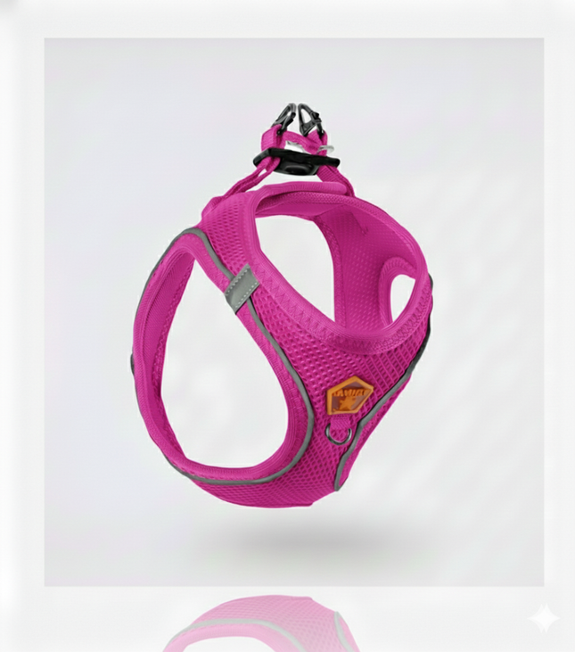 Pawstar Medium Fuchsia Air Mesh Dog Harness Neck 32-34cm And Waist 44-48cm