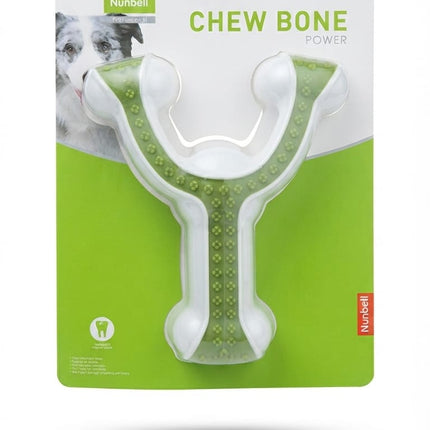 Nunbell Chew Bone Power Dog Toy Dental Cleaning Y Shaped Chewer Green