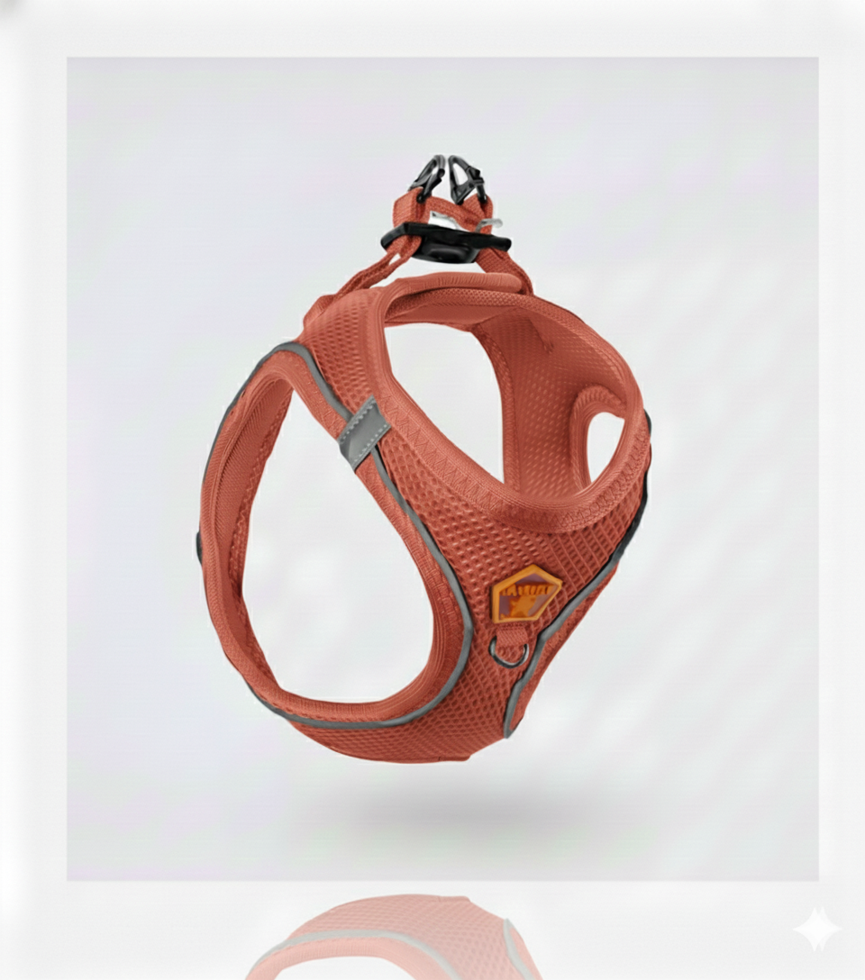 Pawstar Medium Terrcotta Air Mesh Dog Harness Neck 32-34cm And Waist 44-48cm