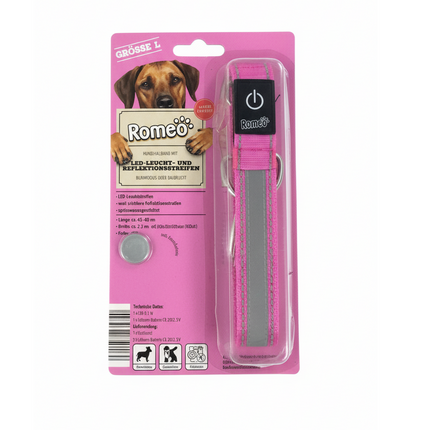 Romeo Dog collar with LED light and reflective strips, flashing mode or continuous light Size L