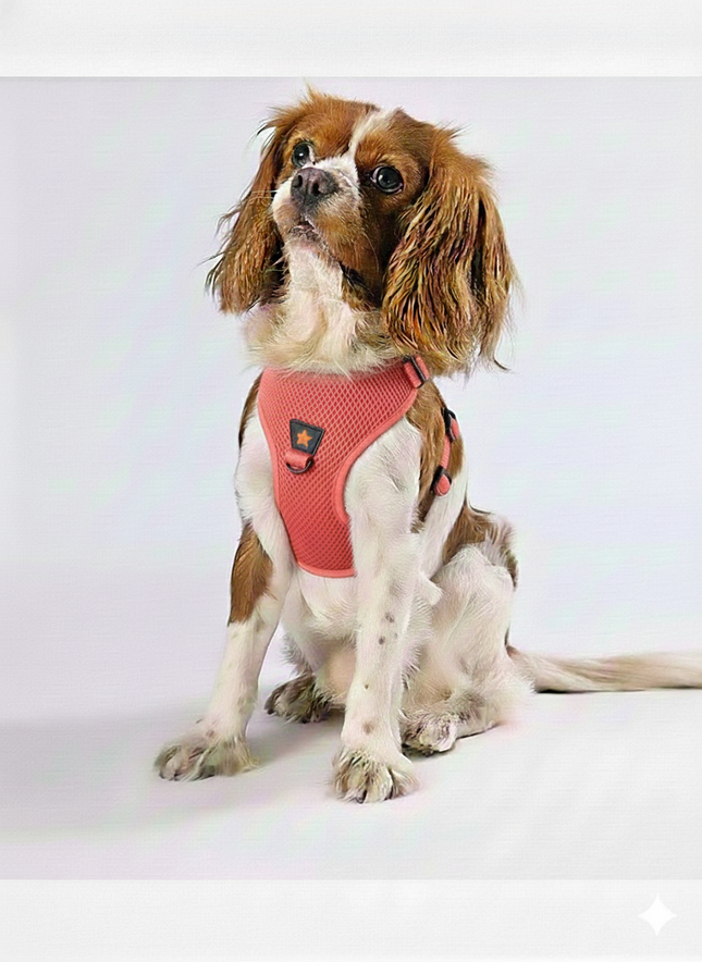 Pawstar Medium Light Red Air Mesh Dog Harness Neck 32-34cm And Waist 44-48cm