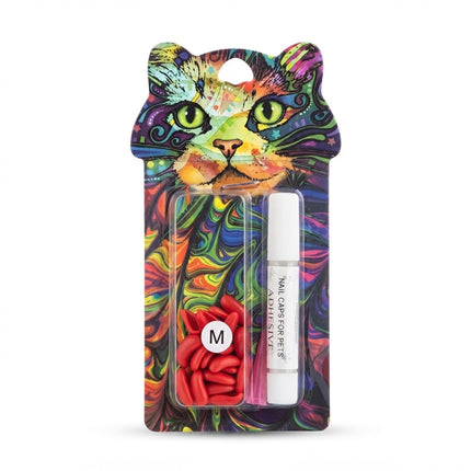 Soft Cat Nail Caps Silicone Claw Covers with Adhesive Glue Size M Weight 4.5 to 6.5 Kg Red