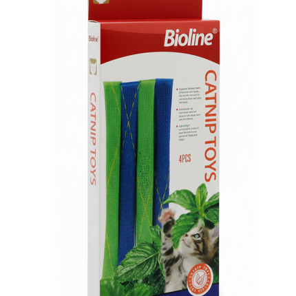 Bioline Blue And Green Catnip Toys 4 per pack