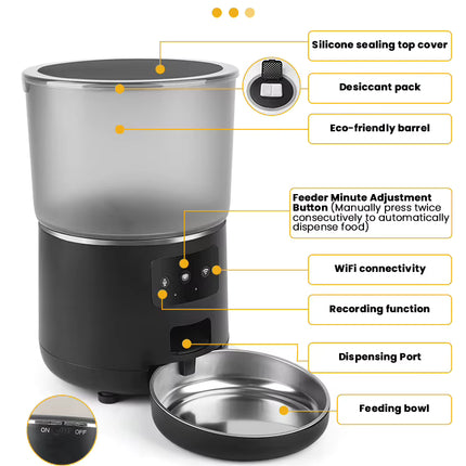 Automatic Cat Feeder Wifi Pet Dog Food Dispenser Black