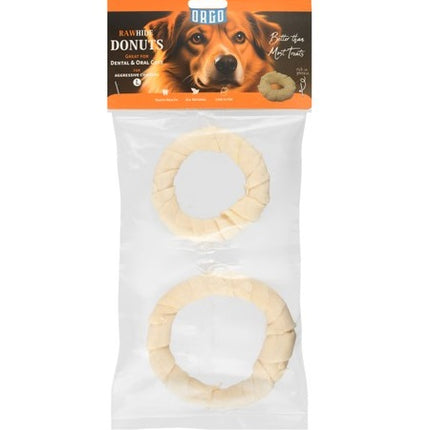 Orgo Large White Donut Shaped Rawhide Dog Chew Treats 2 per pack - Ziggy Pupps