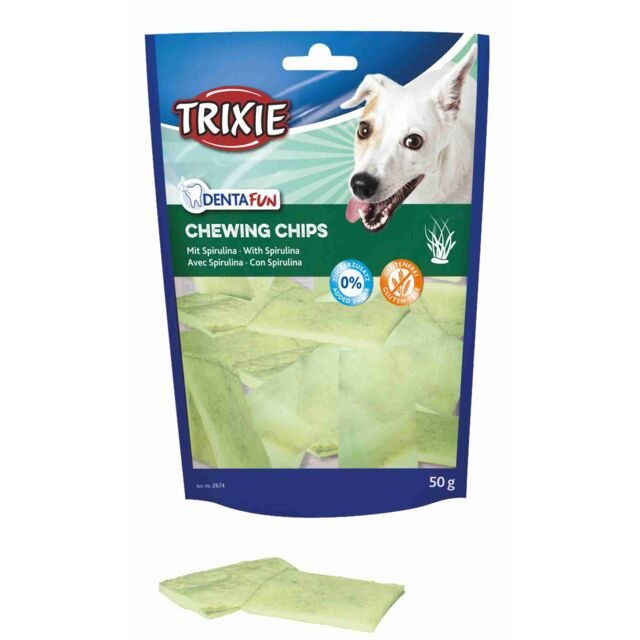 Trixie Denta Fun Chewing Chip Dog Treats with Spirulina 50 gr