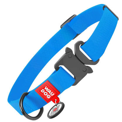 WauDog medium Blue Waterproof Collar with ID Tag and Metal Buckle 24 to 40 in 2 cm