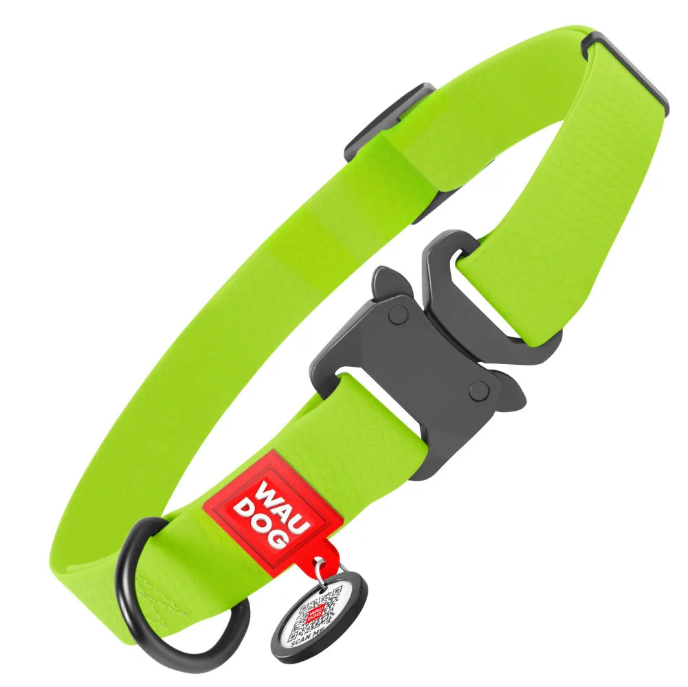 WauDog Large Green Waterproof Collar with ID Tag and Metal Buckle 31 to 49 in 2.5cm