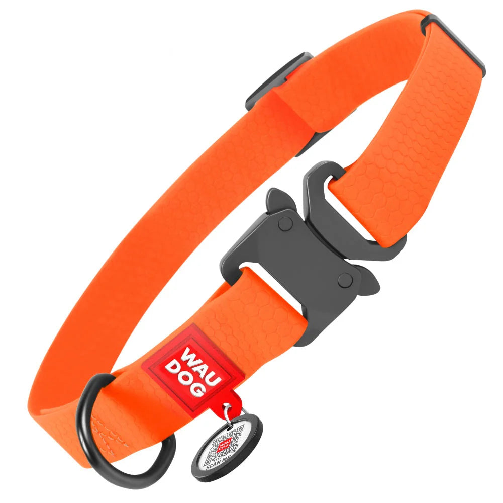 WauDog Large Orange Waterproof Collar with ID Tag and Metal Buckle 31 to 49 in 2.5cm