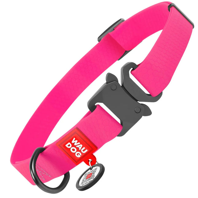 WauDog medium pink Waterproof Collar with ID Tag and Metal Buckle 24 to 40 in 2cm