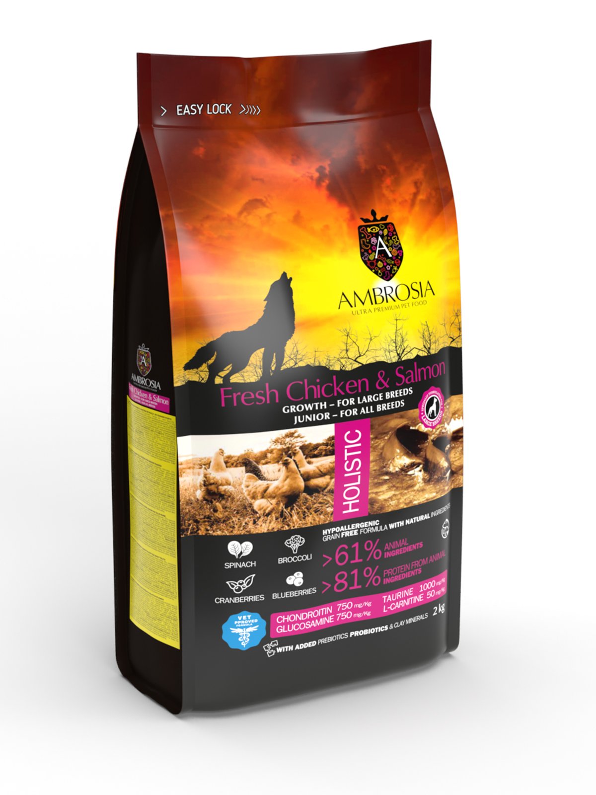 Ambrosia Dry Food with Chicken and Salmon for Junior 2 kg