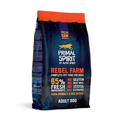 Primal Spirit Rebel Farm Adult Dog Food Farm Animals And Rice Recipe 65% Fresh Ingredients 12 kg