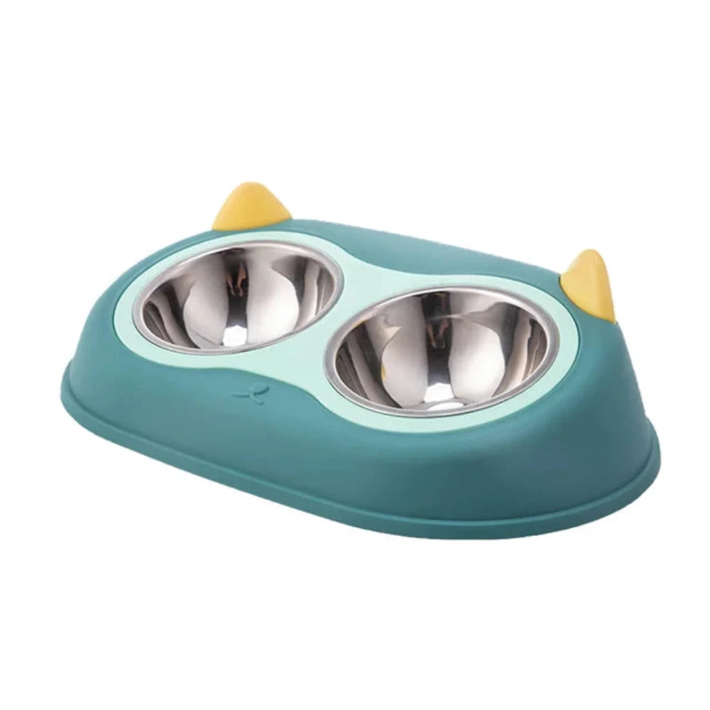 Food and water bowl for cats and dogs with two stainless steel bases 2 pcs