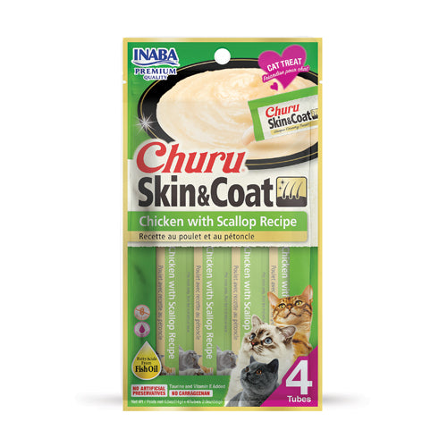 Inaba Churu Skin and Coat Creamy Chicken &amp; Scallop Cat Treats 4 in 14 gr