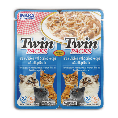 Inaba Twin Chicken, Scallops and Tuna Cat Treats in Scallop Broth 2 in 40 gr