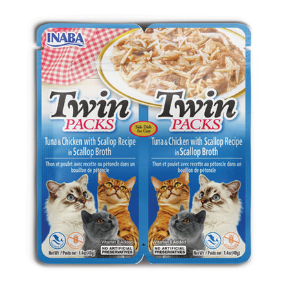 Inaba Twin Chicken, Scallops and Tuna Cat Treats in Scallop Broth 2 in 40 gr