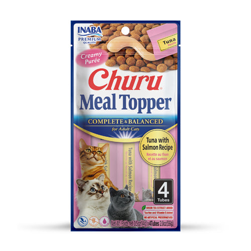 Inaba Churu Creamy Puree Meal Toppers with Tuna and Salmon for Adult Cats 4 in 14 gr