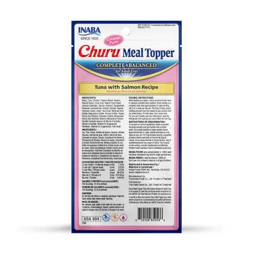 Inaba Churu Creamy Puree Meal Toppers with Tuna and Salmon for Adult Cats 4 in 14 gr