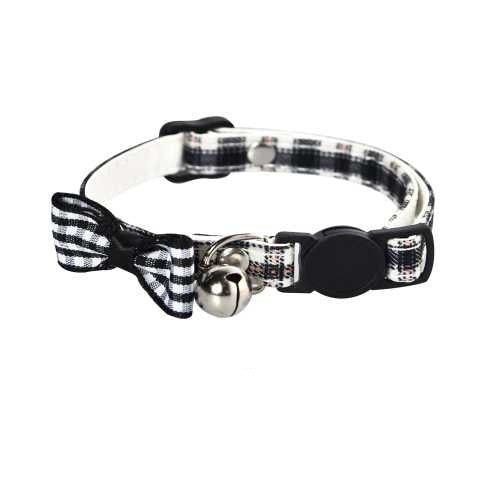 Naomi XS Black and White Cat Collar with Bow and Bell