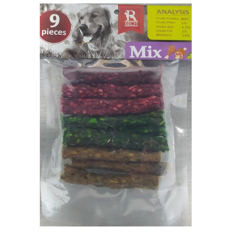 Rich Dog Treats Color 3 Mix with chicken and beef and peas  9Pcs